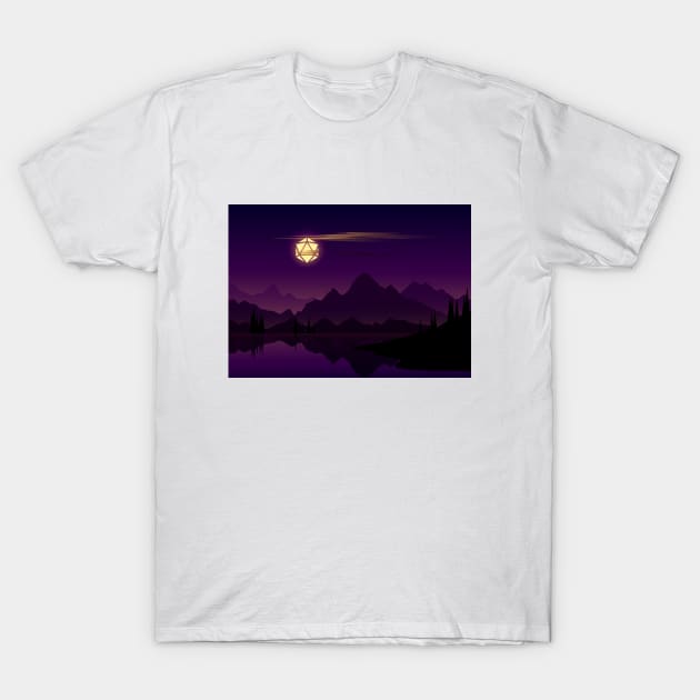 Synthwave Full Moon D20 Dice RPG Night Roleplaying Landscapes T-Shirt by pixeptional